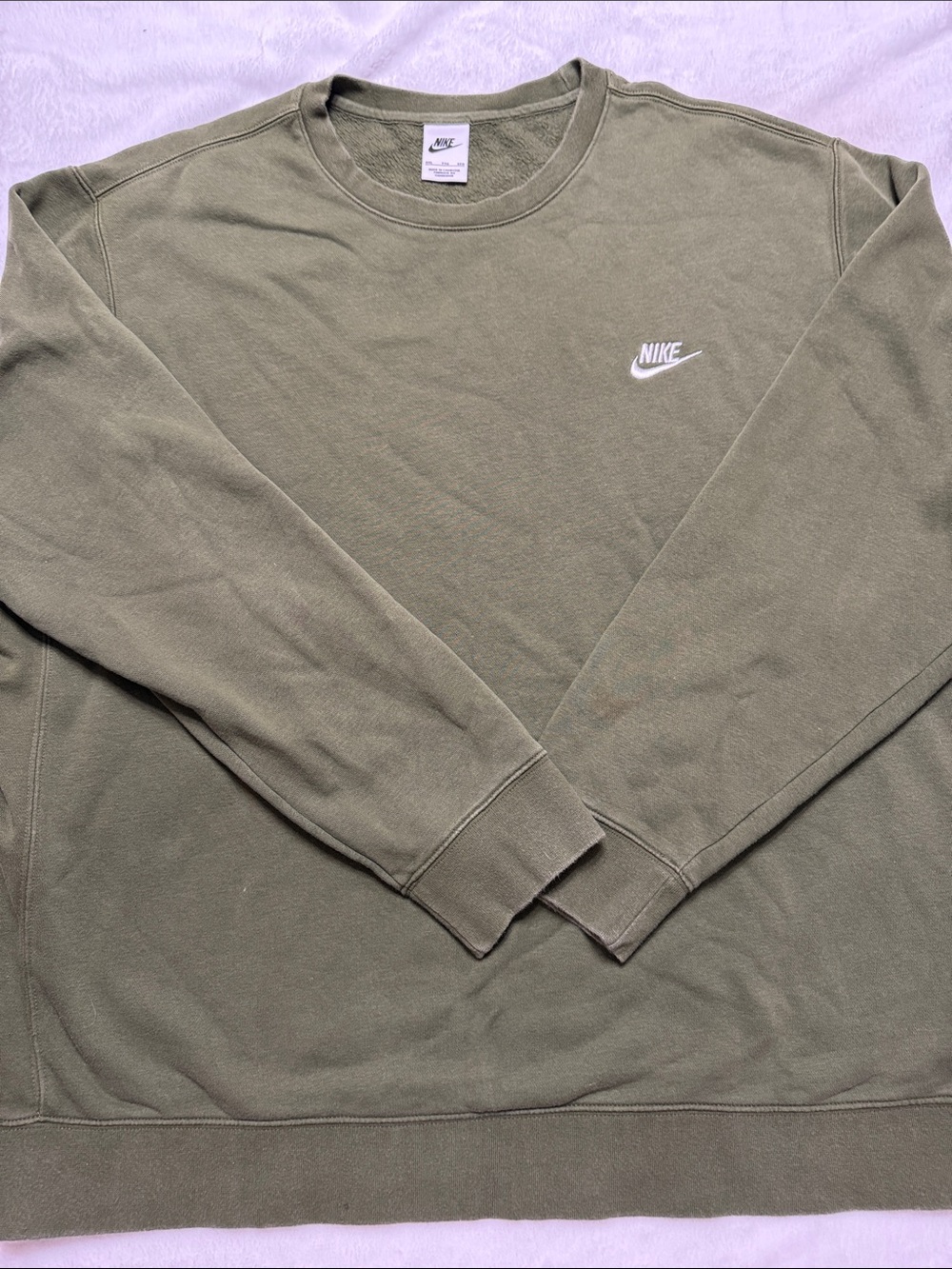 Nike Men’s Olive Crewneck Sweatshirt with White Logo